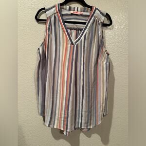 Evri Neutral Stripped Lavendar Grey Coral white Hi-Low sleeveless top sz 0X